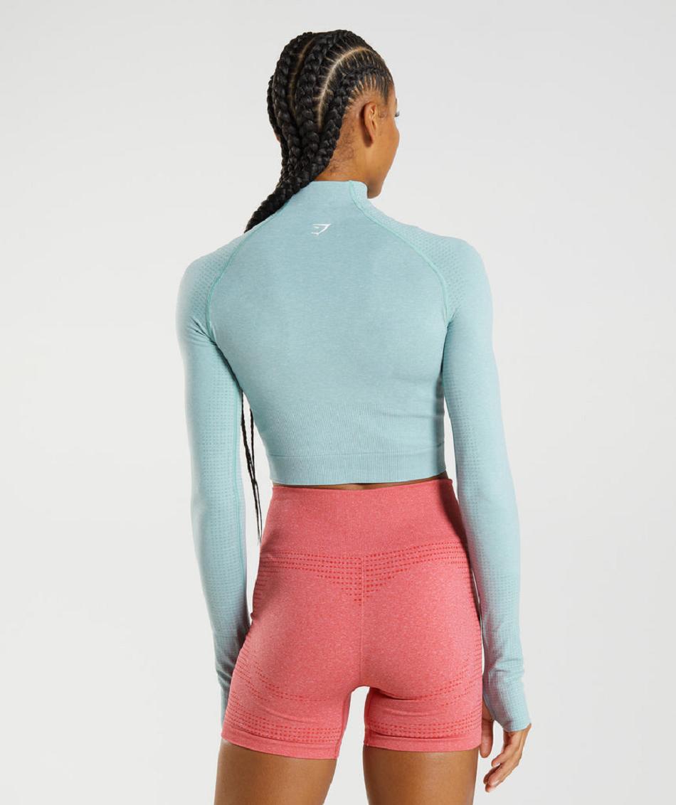 Corp Tops Gymshark Vital Seamless 2.0 High Neck Midi Mujer Azules | CO 2522GSO